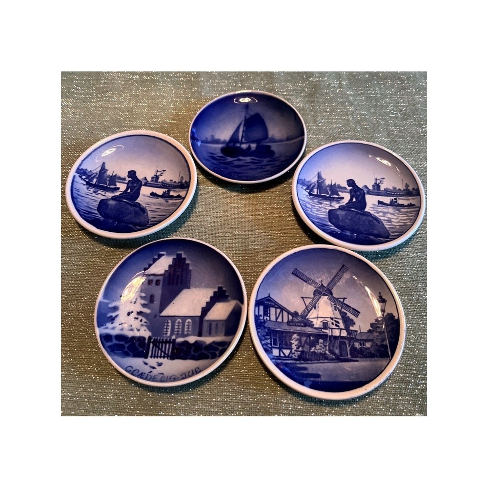 Set Of 5 Royal Copenhagen Aluminae Langelinie Fajance Butter Pats Mini Plates